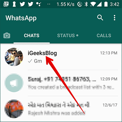 Tap on WhatsApp Contact on Android Phone