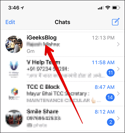 Tap on WhatsApp Contact on iPhone