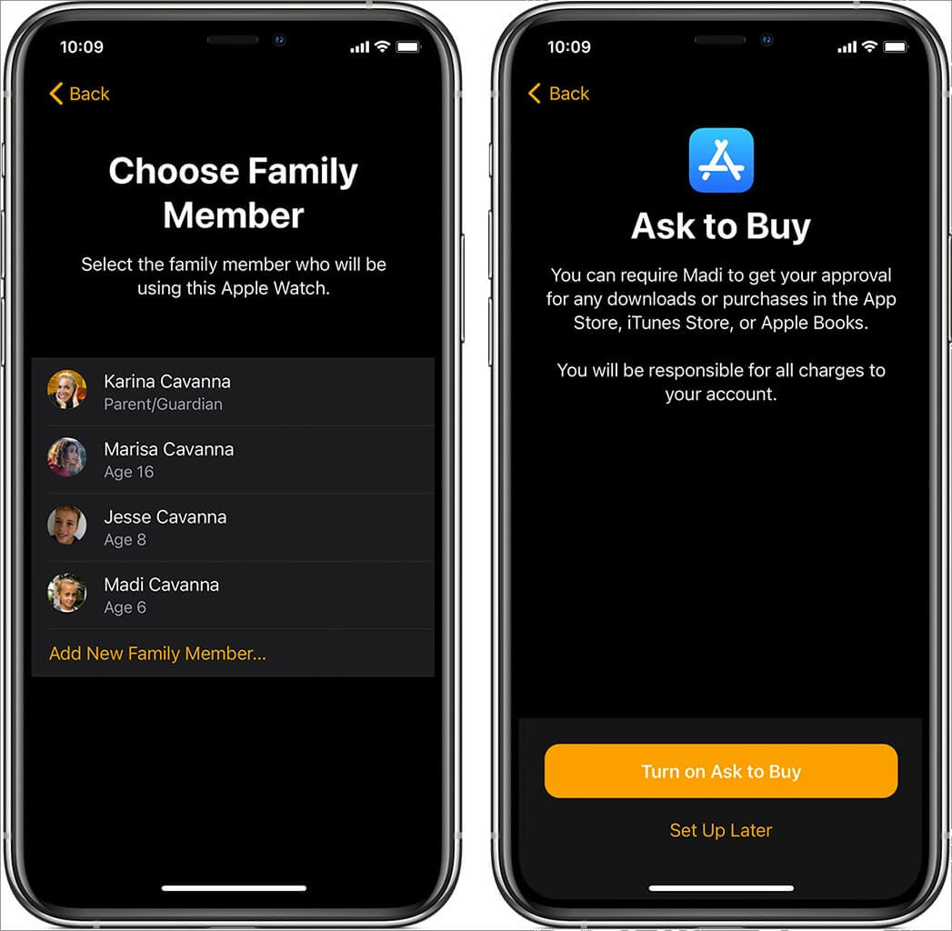 add family member and then tap on turn on ask to buy on iphone