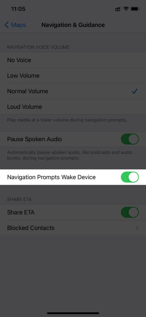 Check Navigation Prompts Wake Device in Apple Maps on iPhone