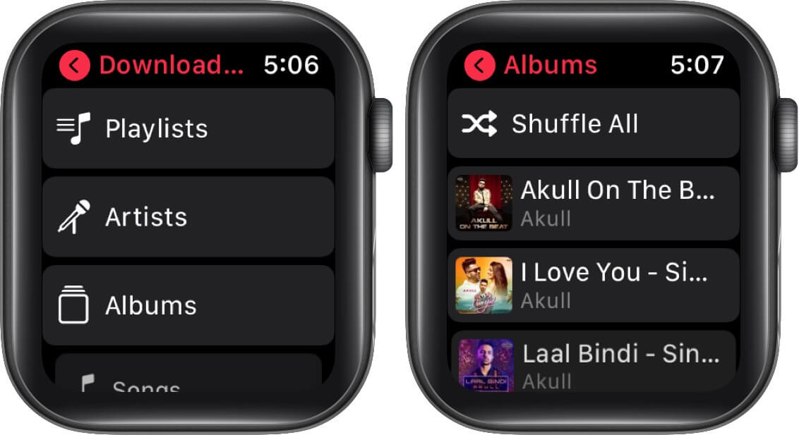 choose albums and swipe left the album on apple watch
