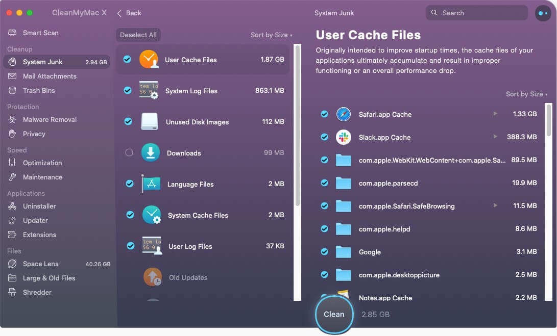 Clean system junk with CleanMyMac X