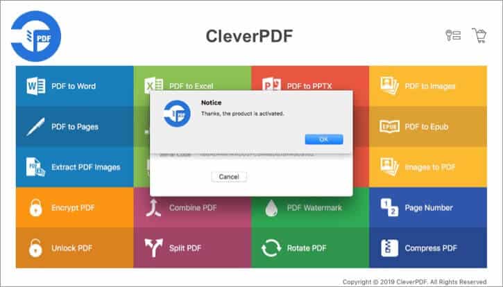 Click OK to Activate CleverPDF on Mac