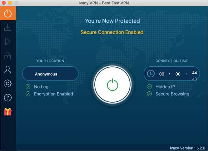 dashboard of ivacy vpn