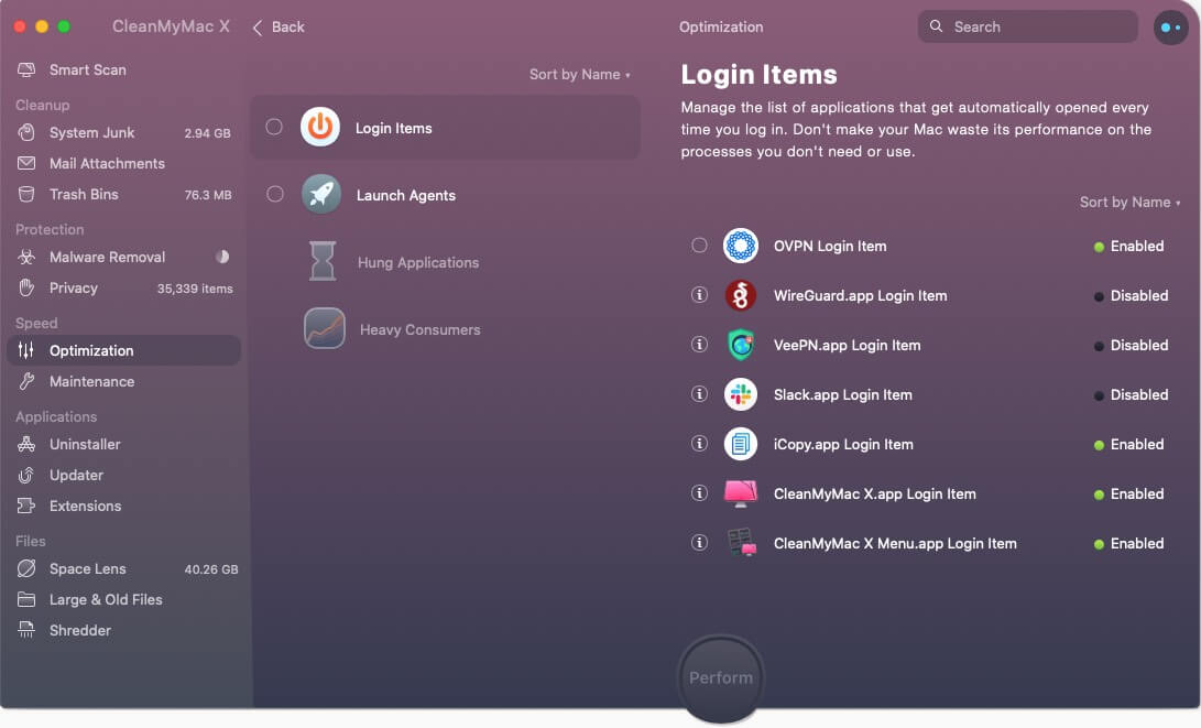 Disable unwanted login items using CleanMyMac X