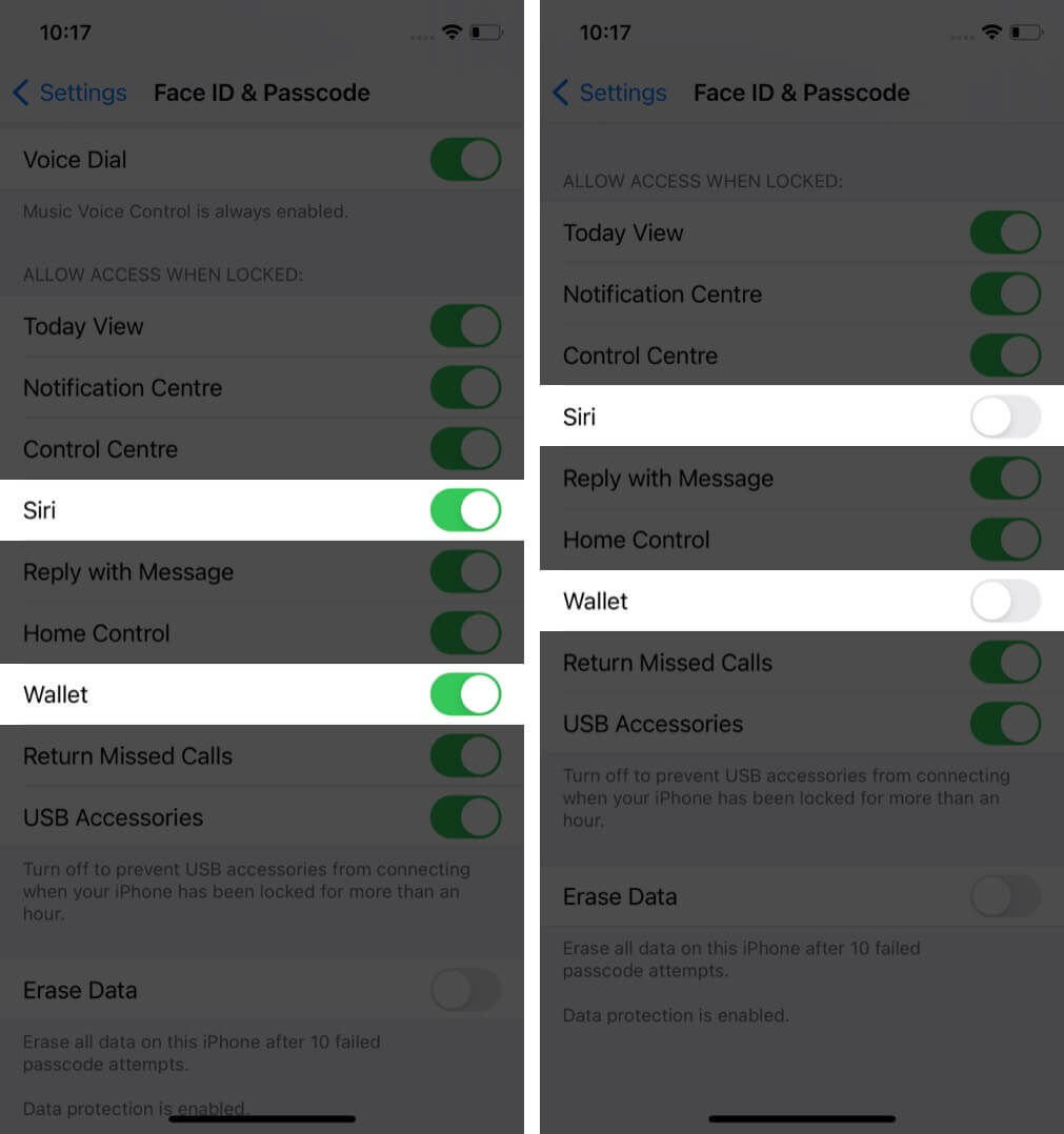 disable wallet and siri access from lock screen on iphone