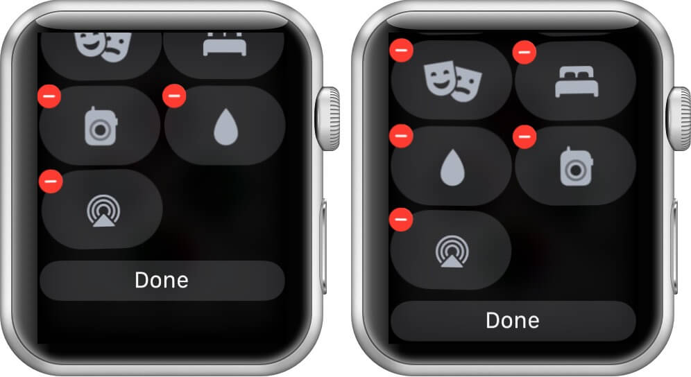 drag icons and tap on done to customize control center in watchos 7