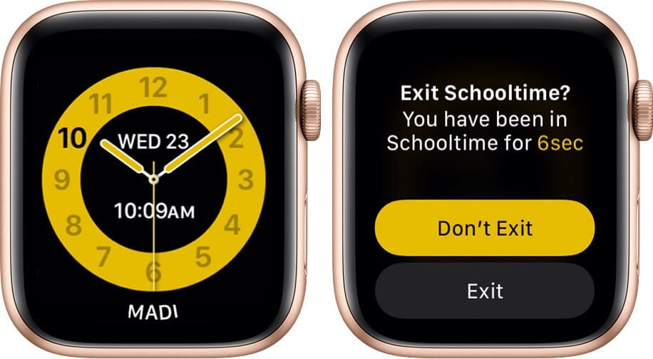 exit schooltime temporarily on child's apple watch