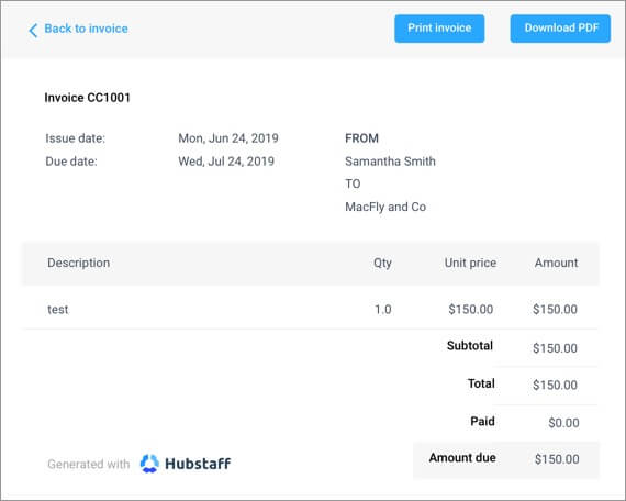 generate invoice of each team member using hubstaff software