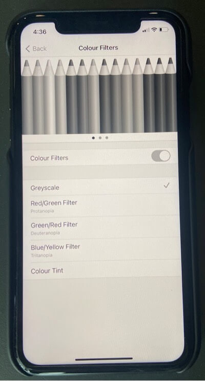 grey scale color filter on iphone
