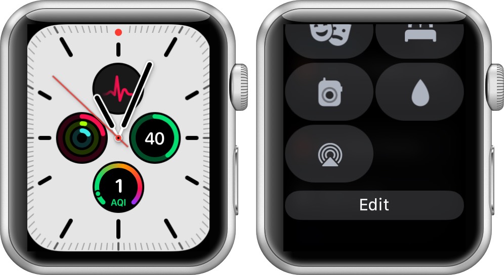 open control center and tap on edit in watchos 7 on apple watch