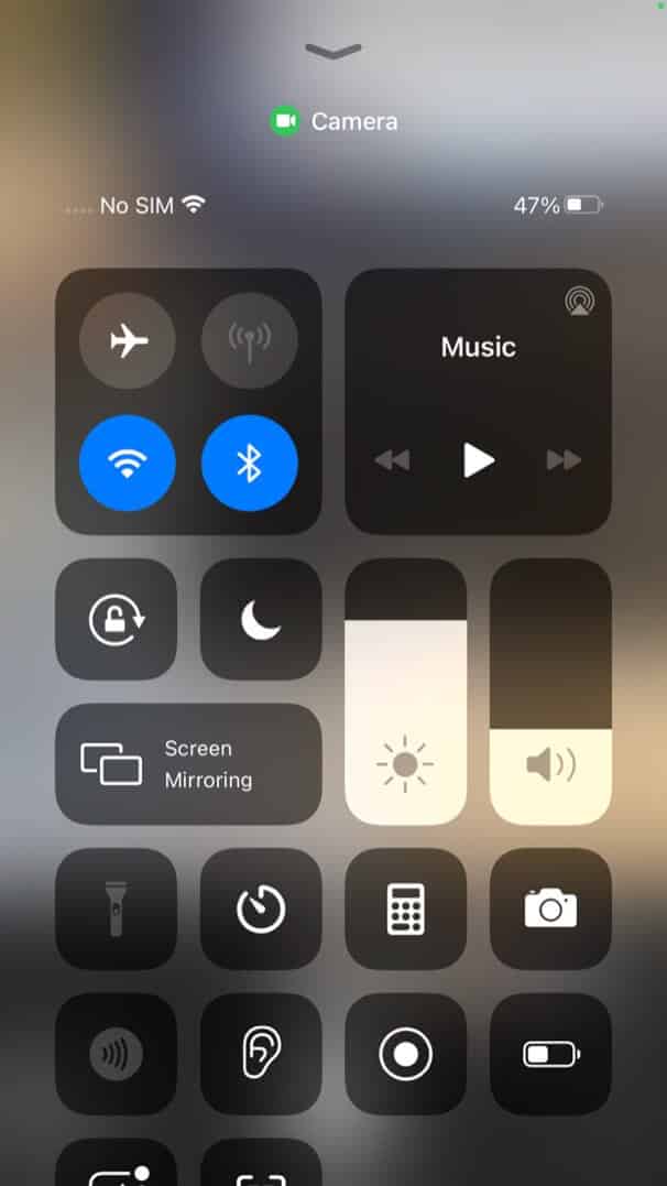 open control center to view which app access camera and mice on iphone running ios 14