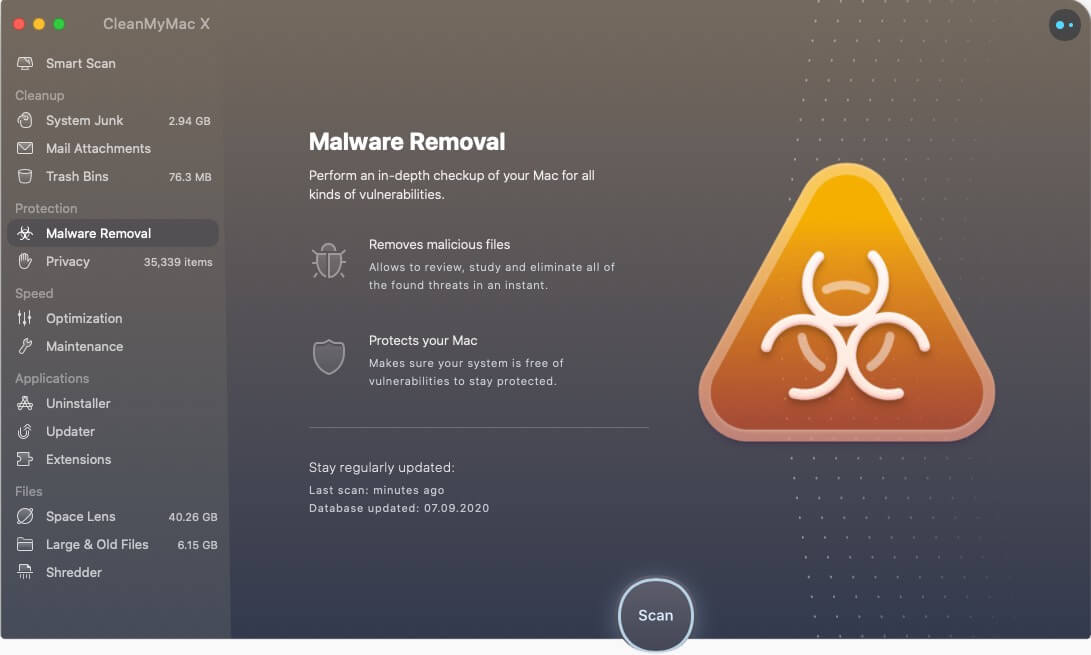 Protects your Mac against malware with CleanMyMac X