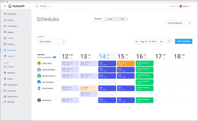schedule projects and tasks for employee using hubstaff