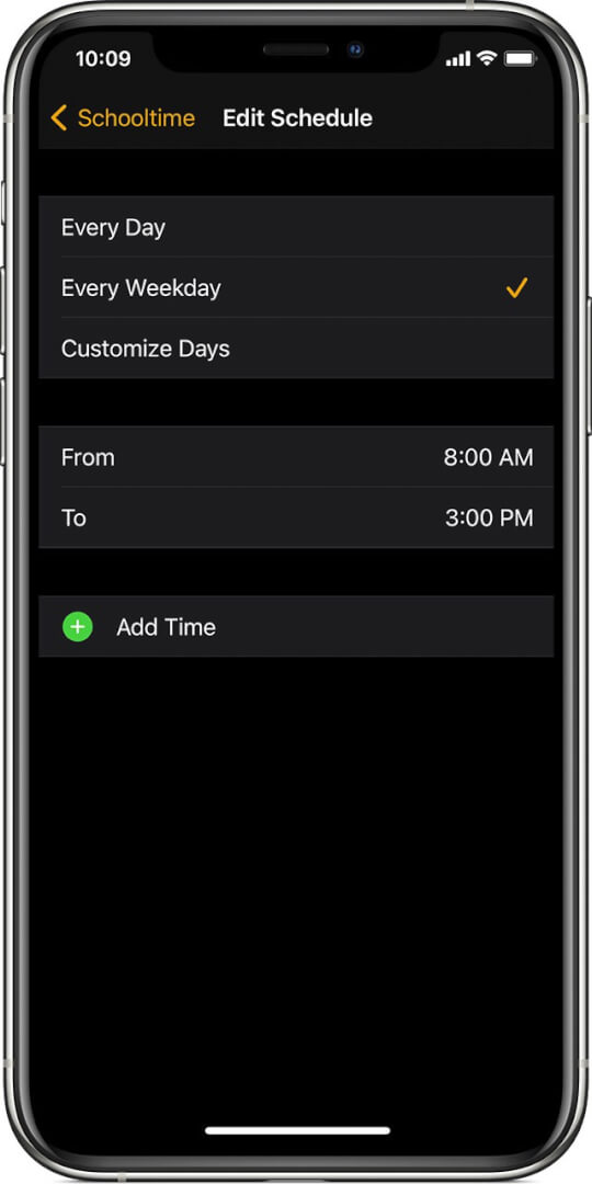 set schooltime schedule in watch app on iphone