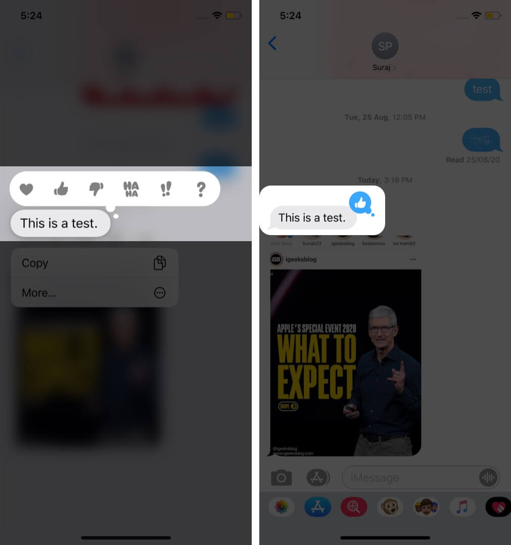 tap on any expression to respond to imessage with expressions