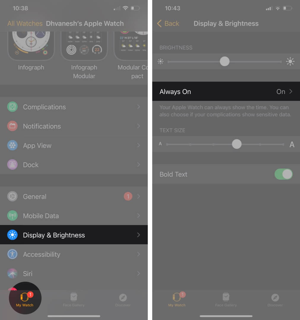 tap on display & brightness in my watch tab and then tap on always on in watch app on iphone
