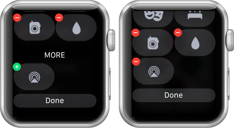 tap on plus and then tap done to add control center toggles in watchos 7