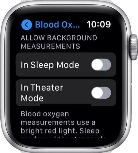 turn off or on background measurements for blood oxygen on apple watch 6