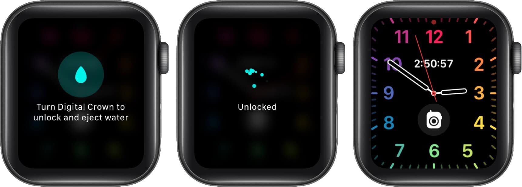 turn off water lock and eject water from apple watch