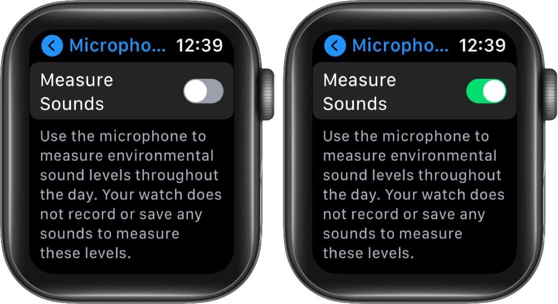 turn on measure sound to enable microphone on apple watch