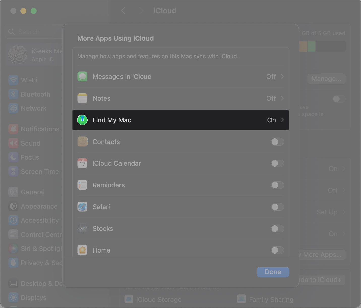 Find my mac under more apps using iCloud