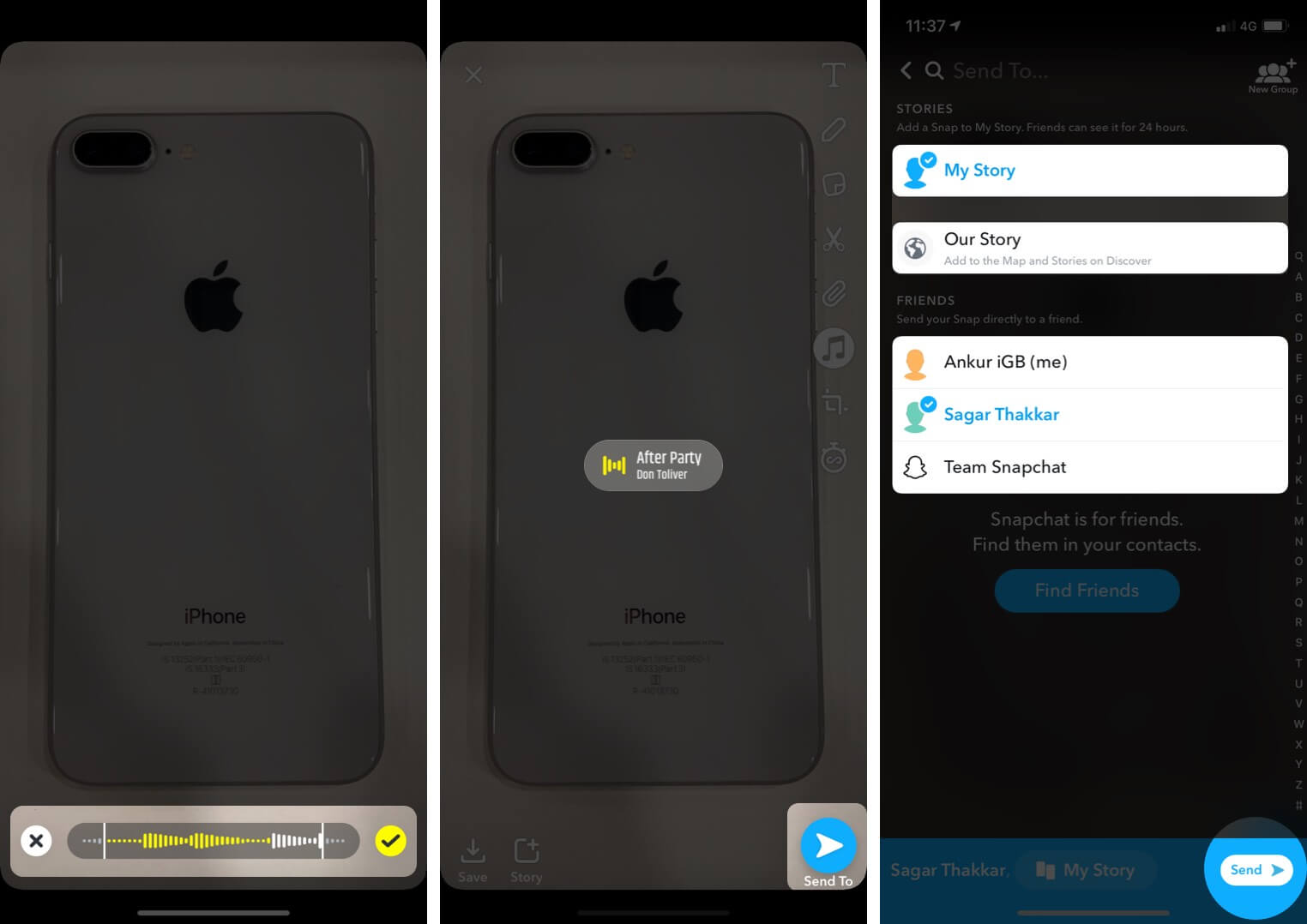 Add Music on Snaps and Stories in Snapchat and Share it from iPhone