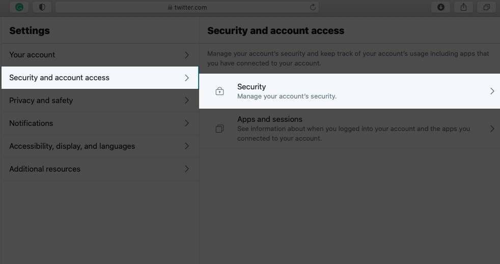 Click on Security and Account and Then Click on Security on Twitter Profile