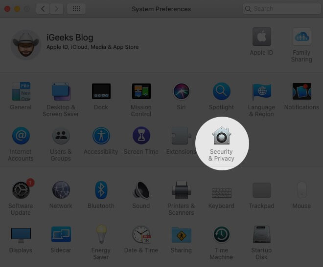 Click on Security & Privacy in System Preferences on Mac