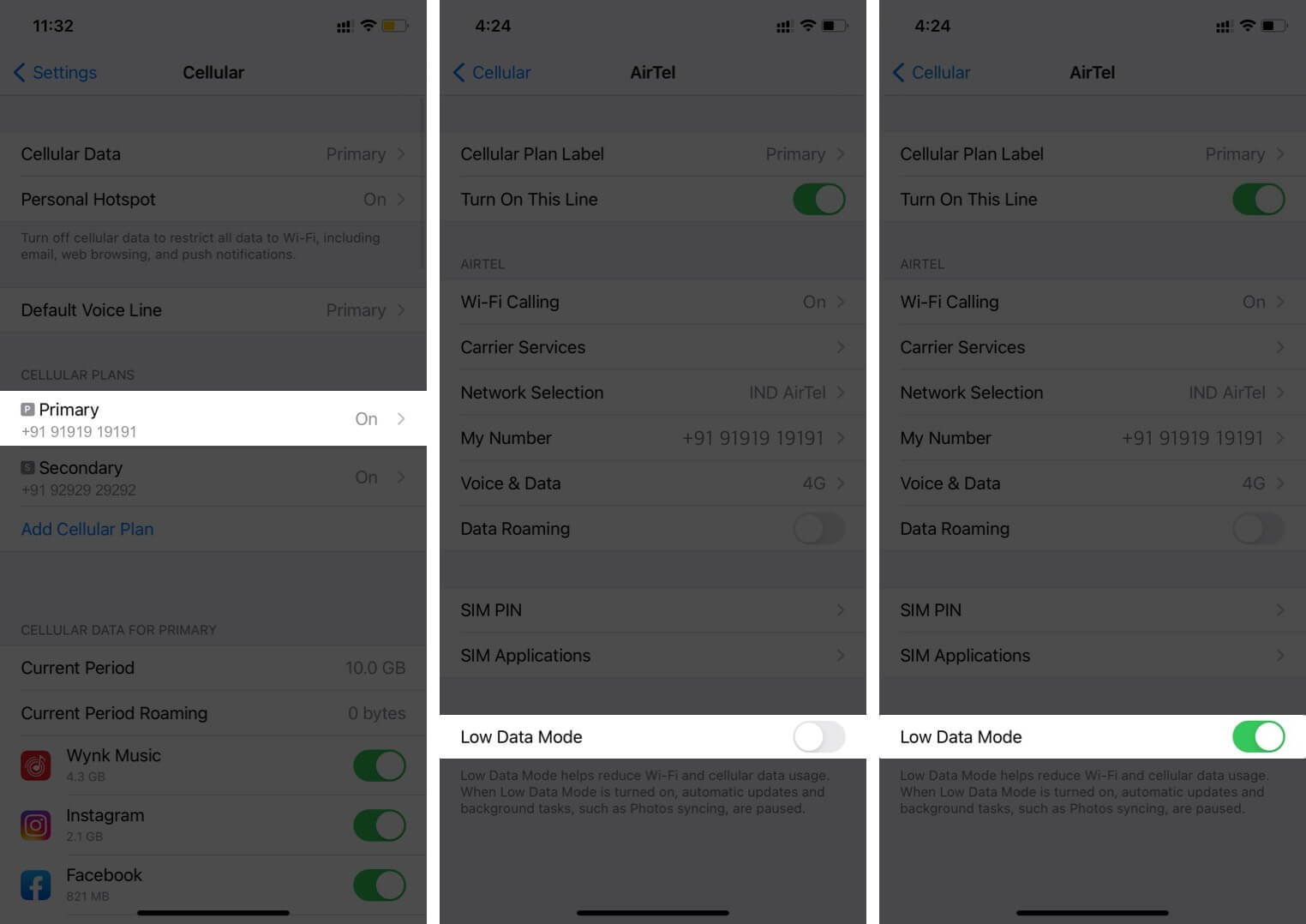 Enable Low Data Mode for Cellular Data on iPhone with Two Sim Cards