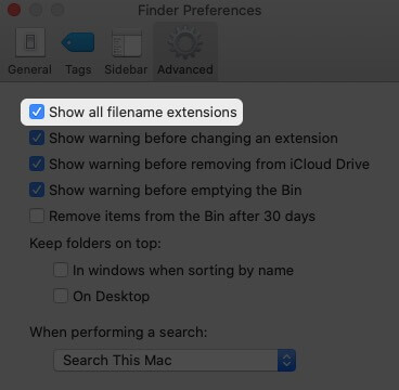 Enable or Disable Show All Filename Extensions in Finder Preferences on Mac