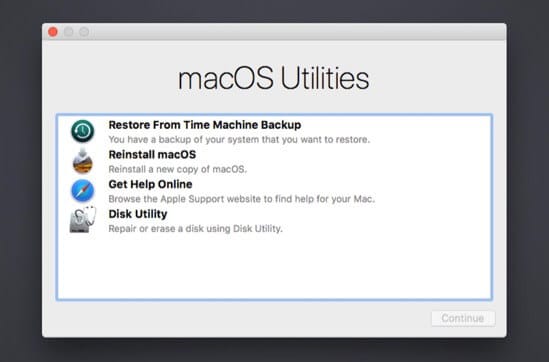 Select Preferred Option in macOS Recovery Screen