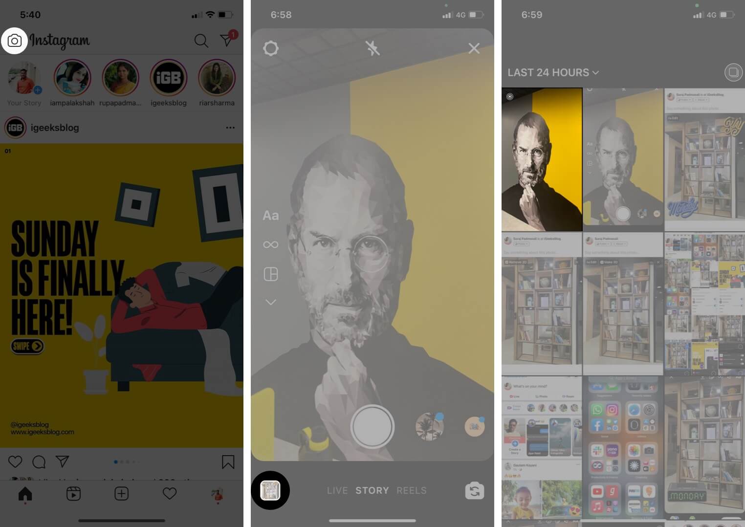 Tap on Camera Icon in Instagram App and Tap on Preview Then Tap on Photo on iPhone