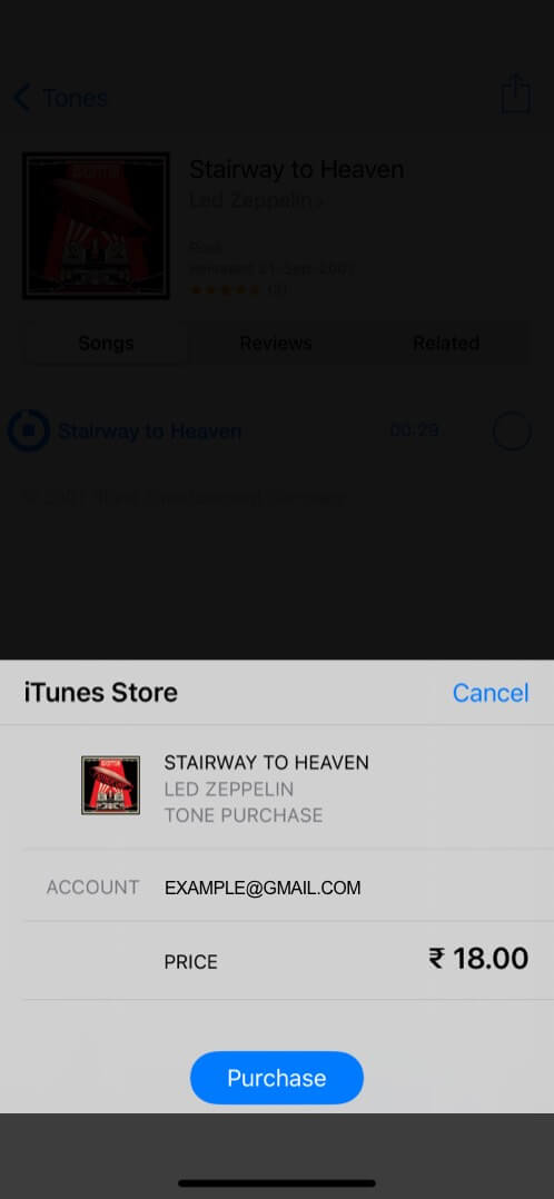 Tap on Purchase to Buy Ringtones from iTunes Store on iPhone