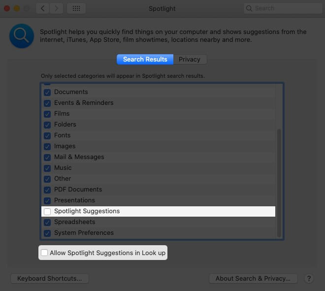 Turn Off Spotlight Suggestions in System Preferences on Mac