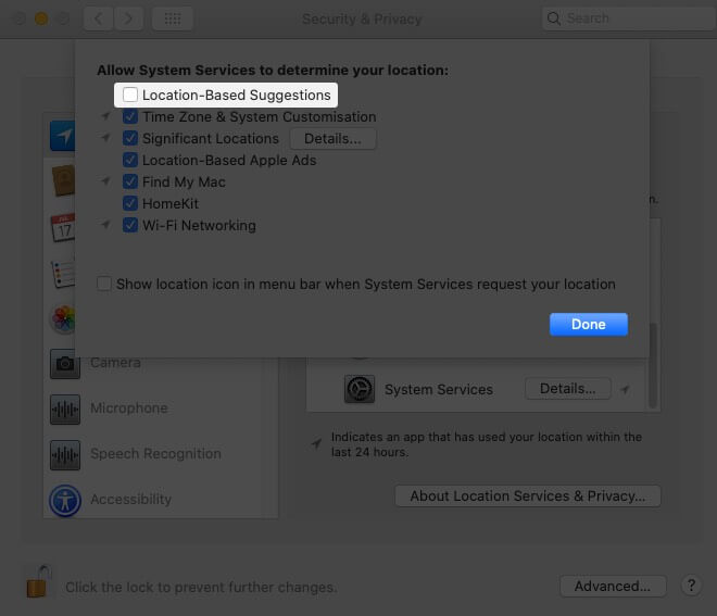 Uncheck Location-Based Suggestion to Disable Location Services for Spotlight Suggestions on Mac