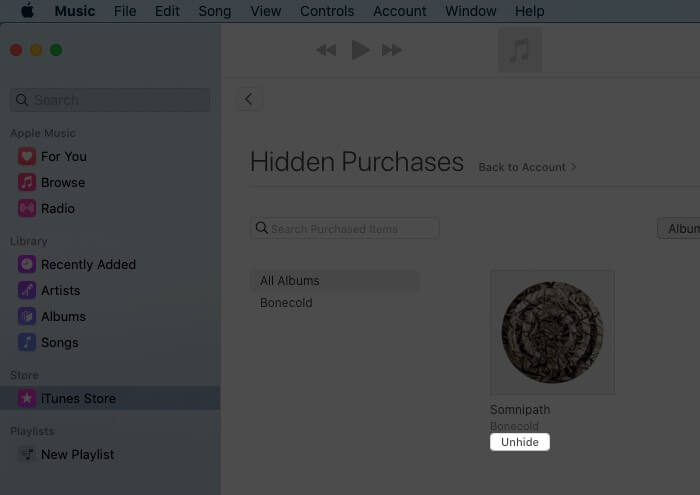 Unhide Purchased Music on Mac