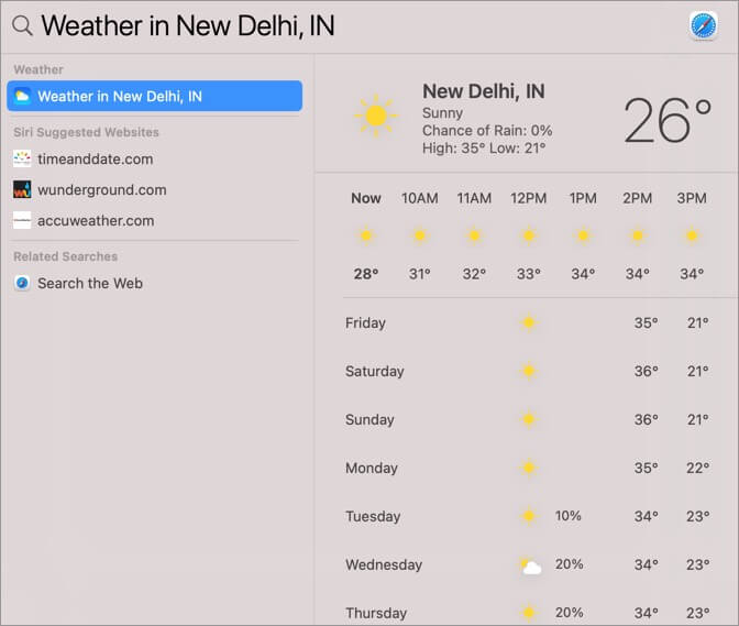 Using Spotlight to Search and Know Weather on Mac