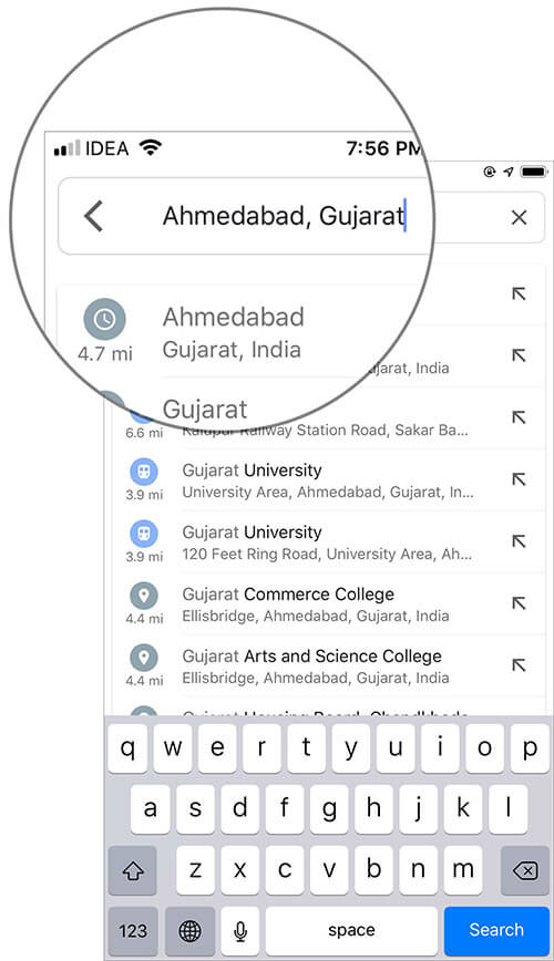 Enter Place name you wish to download in Google Maps search field