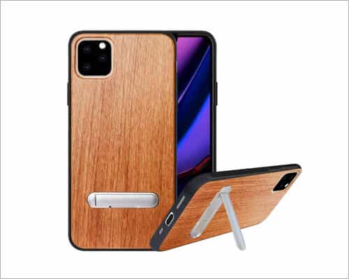 HHDY iPhone 11 Pro Max Metal Kickstand Wood Case