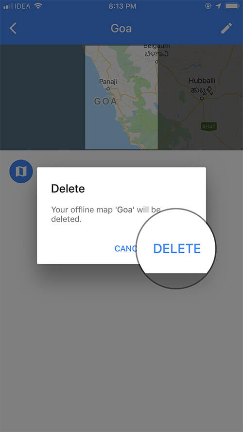 Tap on Delete again to confirm in Google Maps app