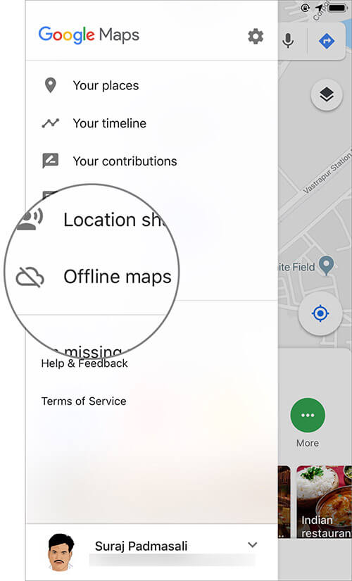 Tap on Offline maps under Google Maps menu