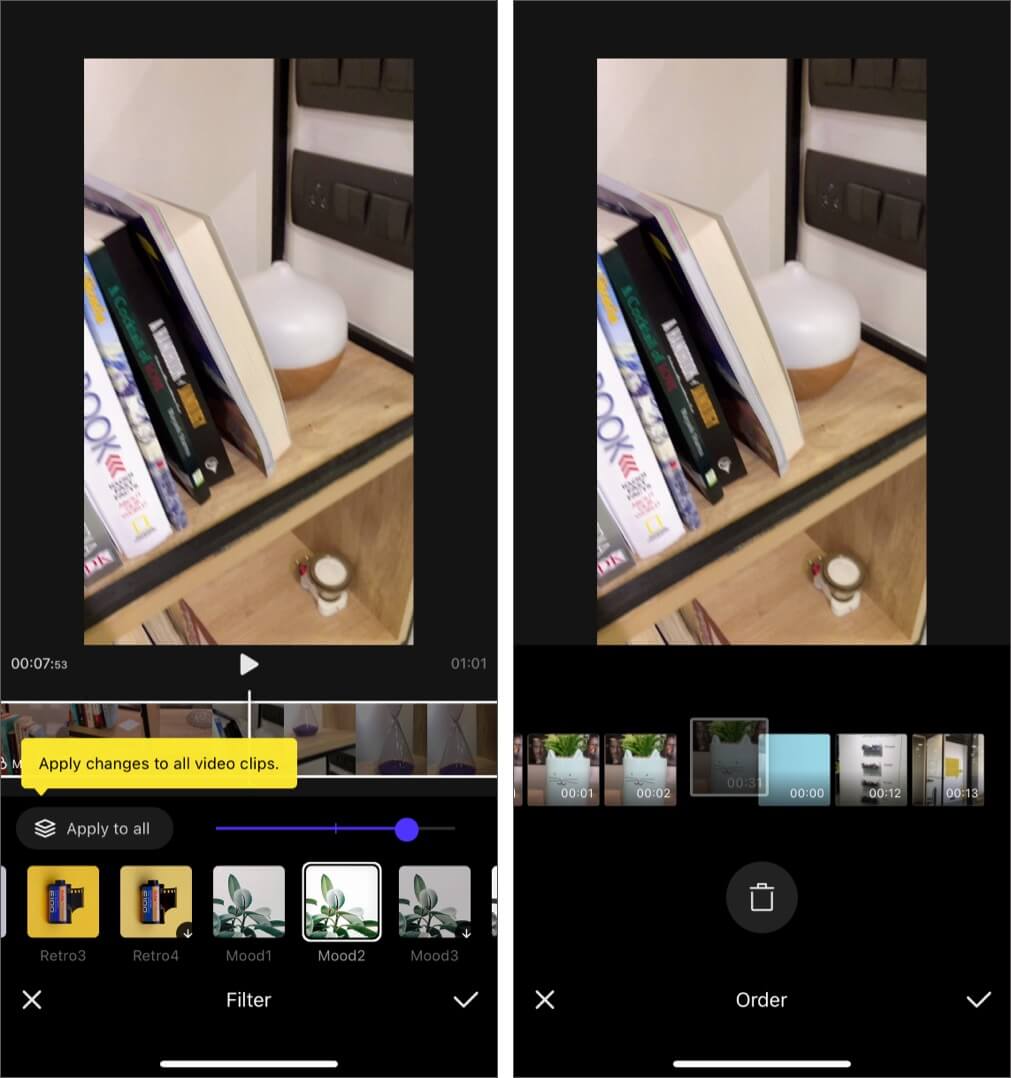 Add Filter to Videos and Change Order of Video Clips