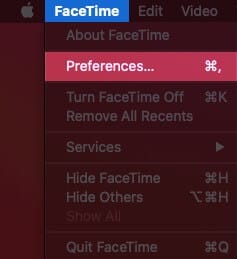Click on FaceTime and Then Select Preferences on Mac