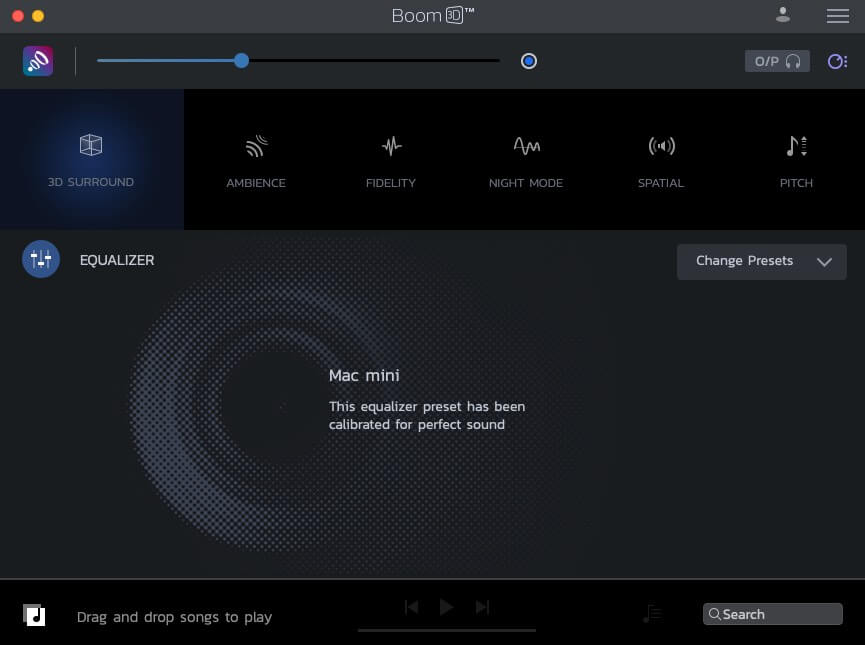Щелкните значок Музыка в приложении Boom 3D на Mac.