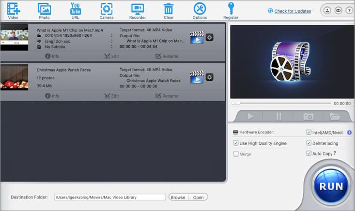 Click on Run to Create Photo Slideshow in WinX HD Video Converter on Mac