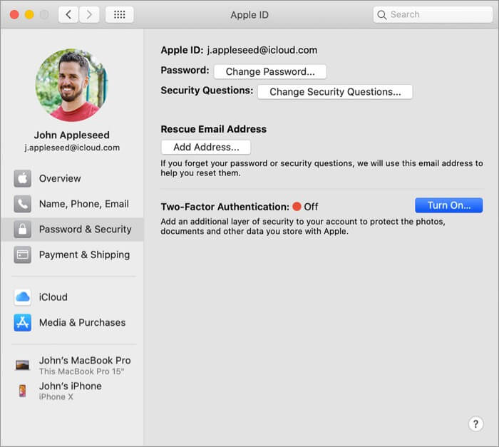 Click on Turn ON Two-Factor Authentication for Apple ID on Mac