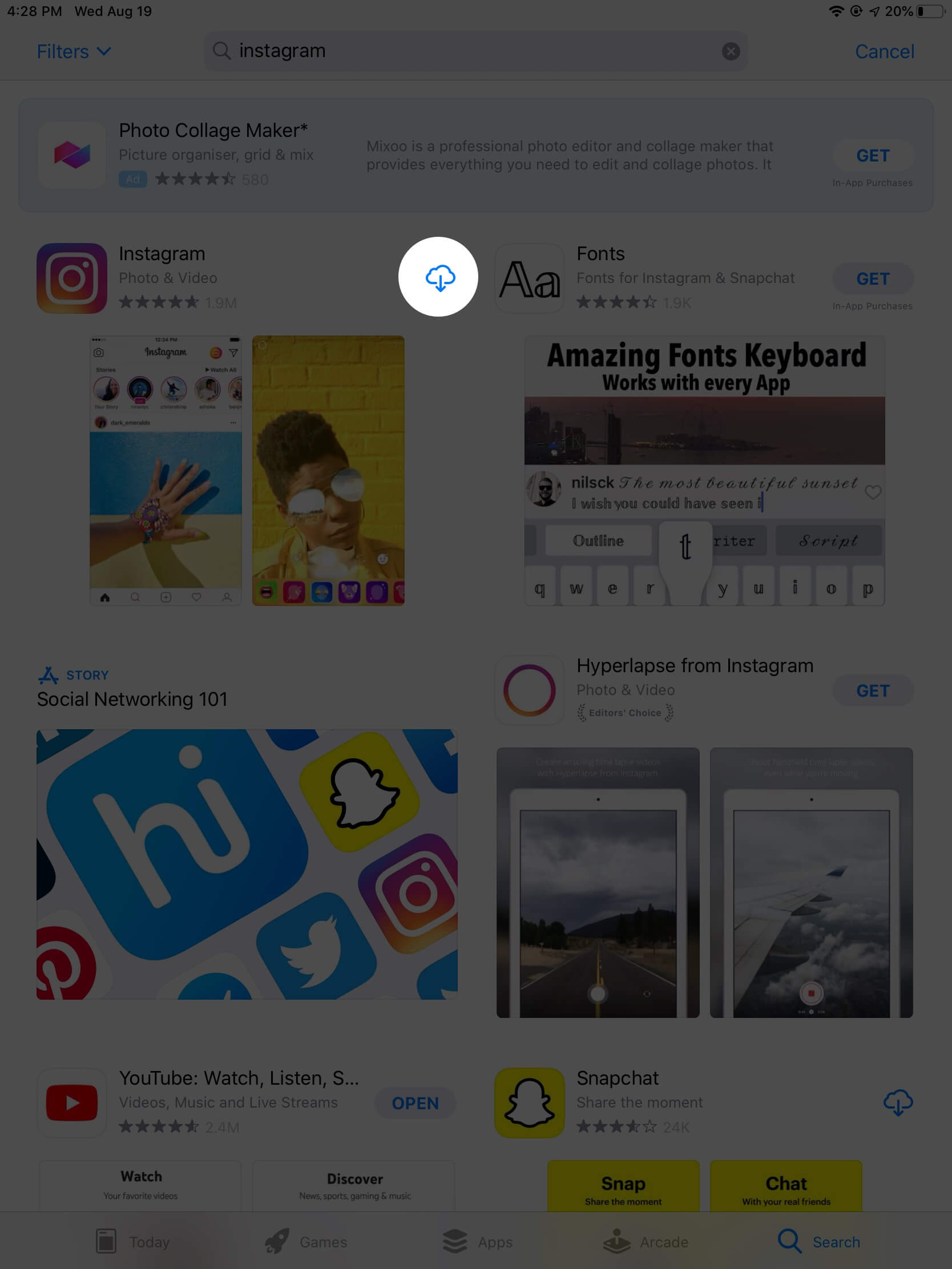 download instagram on ipad via app store