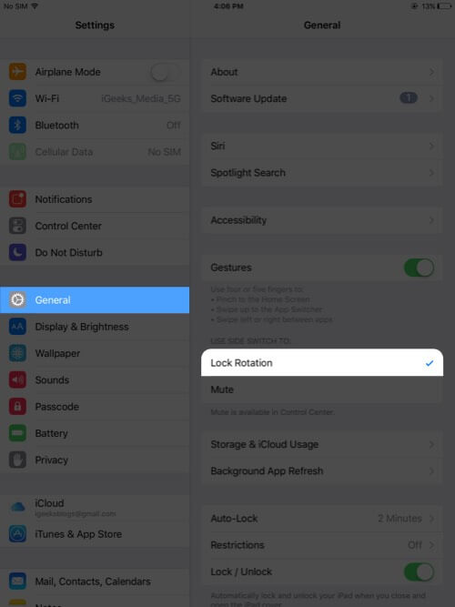 Enable Lock Rotation for Side Switch from Settings in Old iPad Models