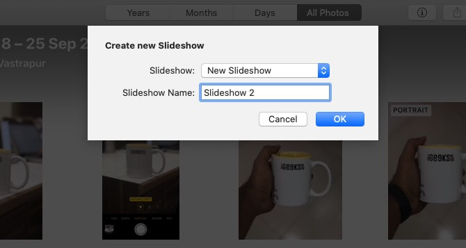 Give Name to Slideshow and Click on OK in Photos App on Mac